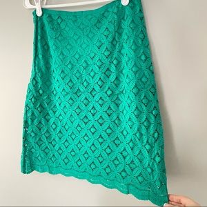 Max Studio Green Lace Overlay Summer A-Line Skirt